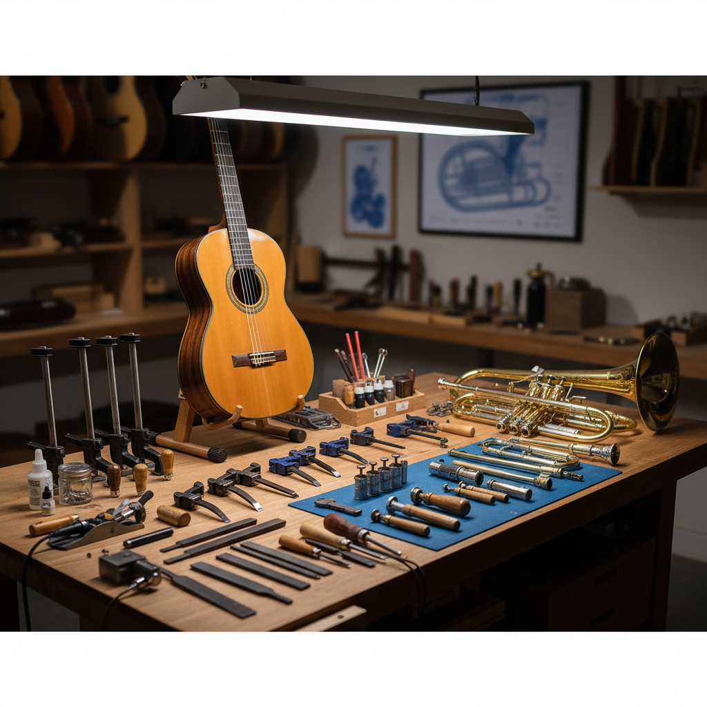 Werkbank für Instrumentenreparaturen im Rimosa Musikhaus
